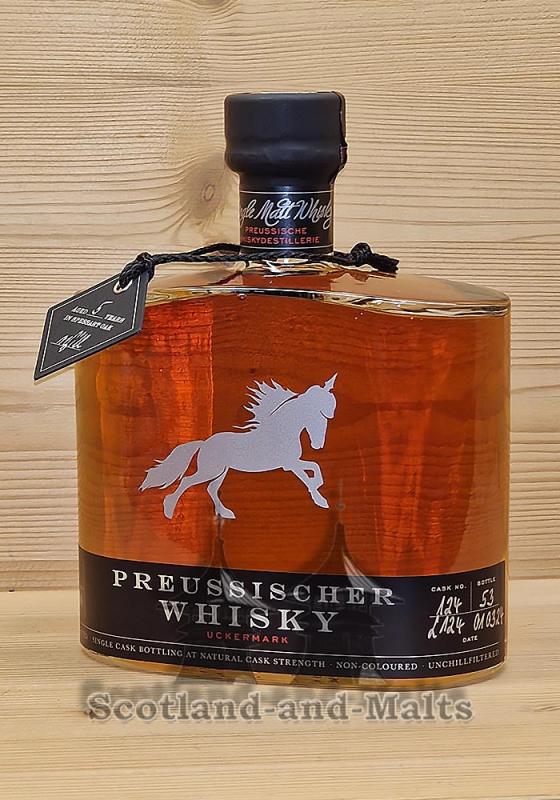 BIO Preussischer Whisky Fass Nr: 124 mit 53,8% - 5 Jahre Spessart Oak + Tawny-Port Cask Finish ohne Verpackung - Preusschische Whisky Destillerie in der Uckermark (DE-ÖKO-006)