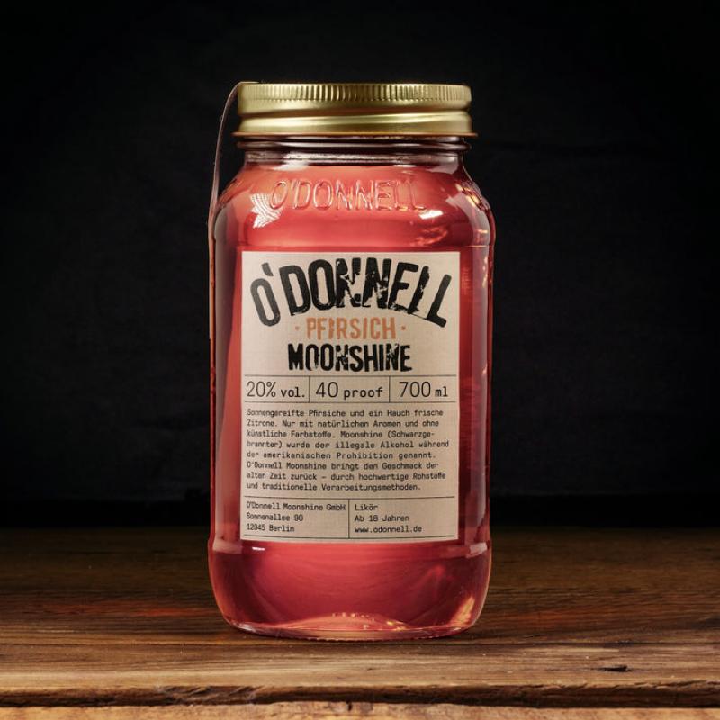 O´Donnell Moonshine Pfirsich mit 20,0% - Likör mit Pfirsichfruchtsaft im 700 ml Mason Glas - Odonnell Moonshine aus Berlin